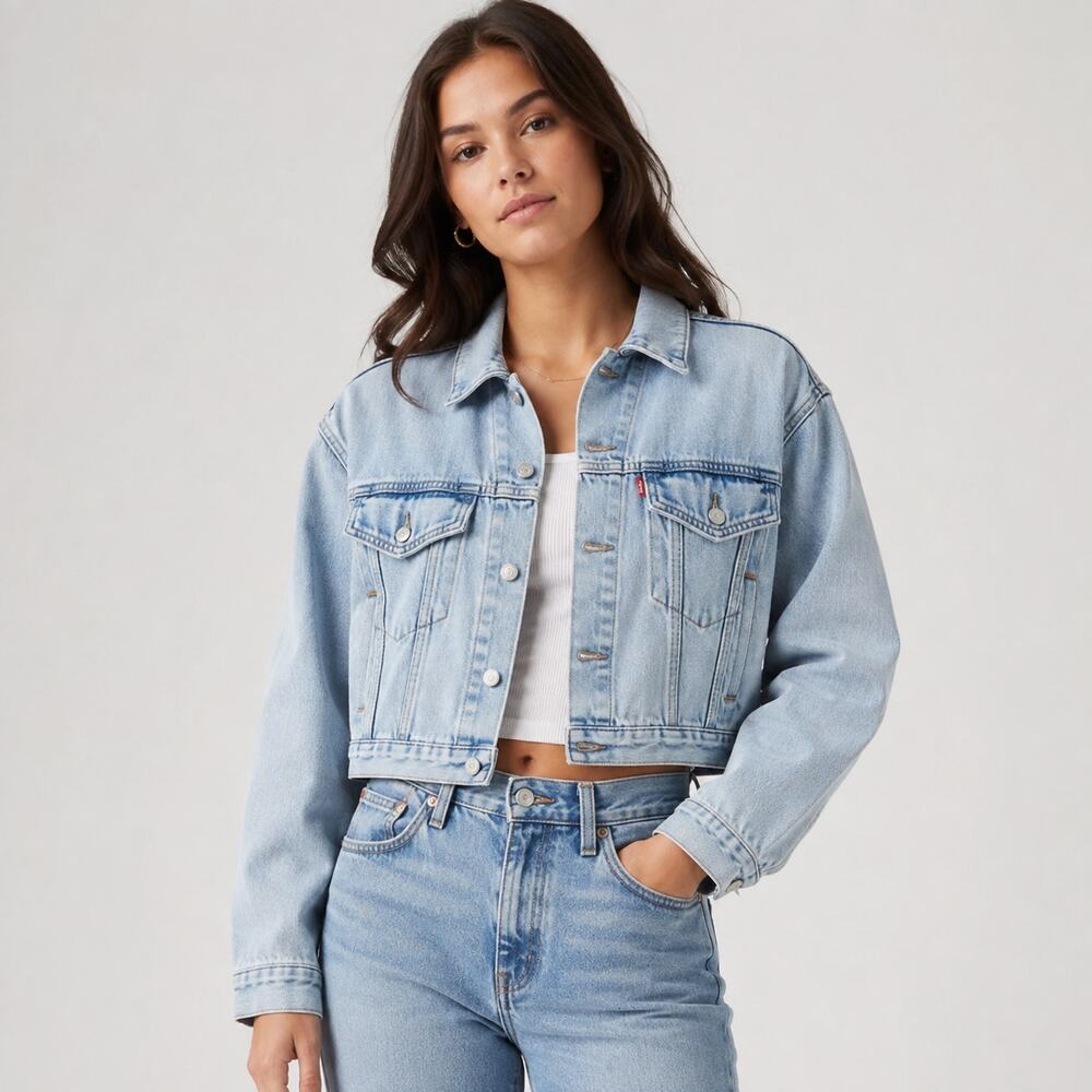 Levi's Premium Women's '90s Cropped Trucker Denim Jacket Light Wash Size Medium